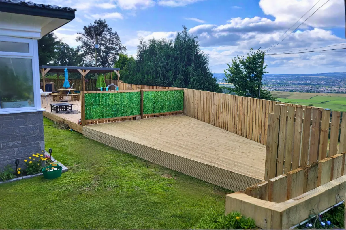 Large decking area with privacy fencing