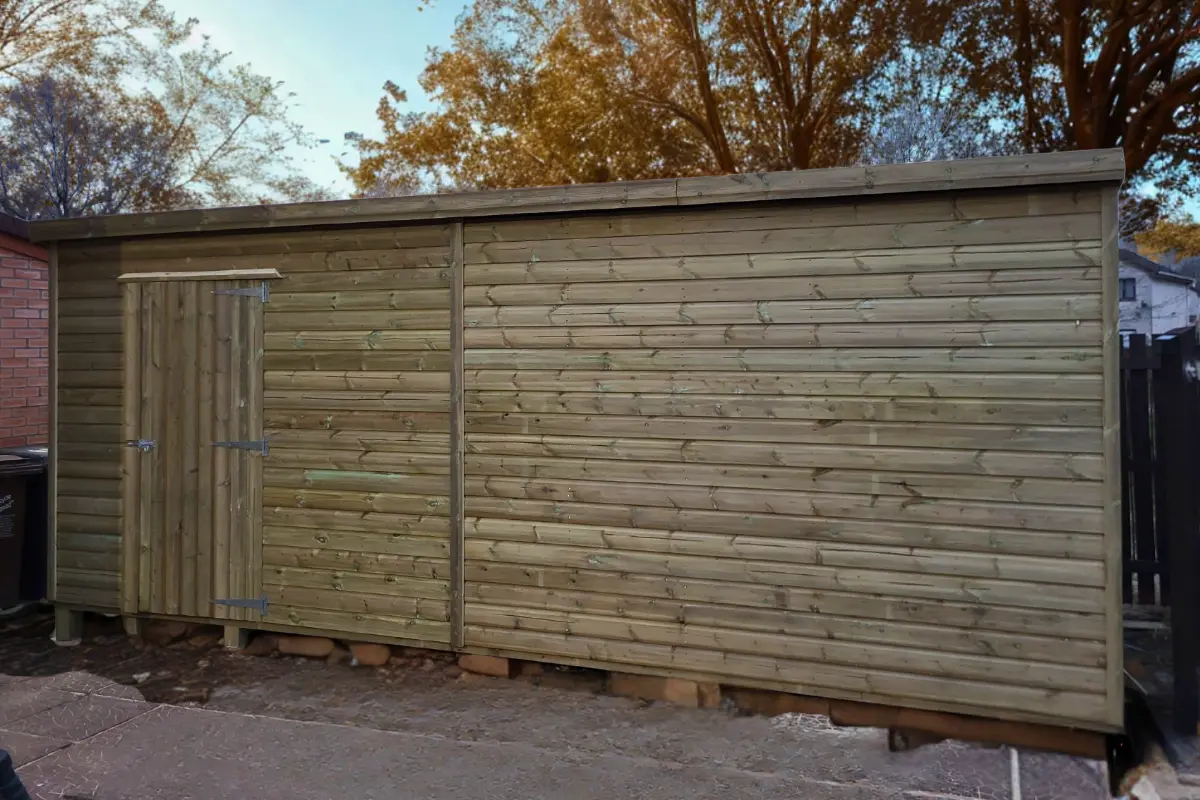 Large timber shed with single door